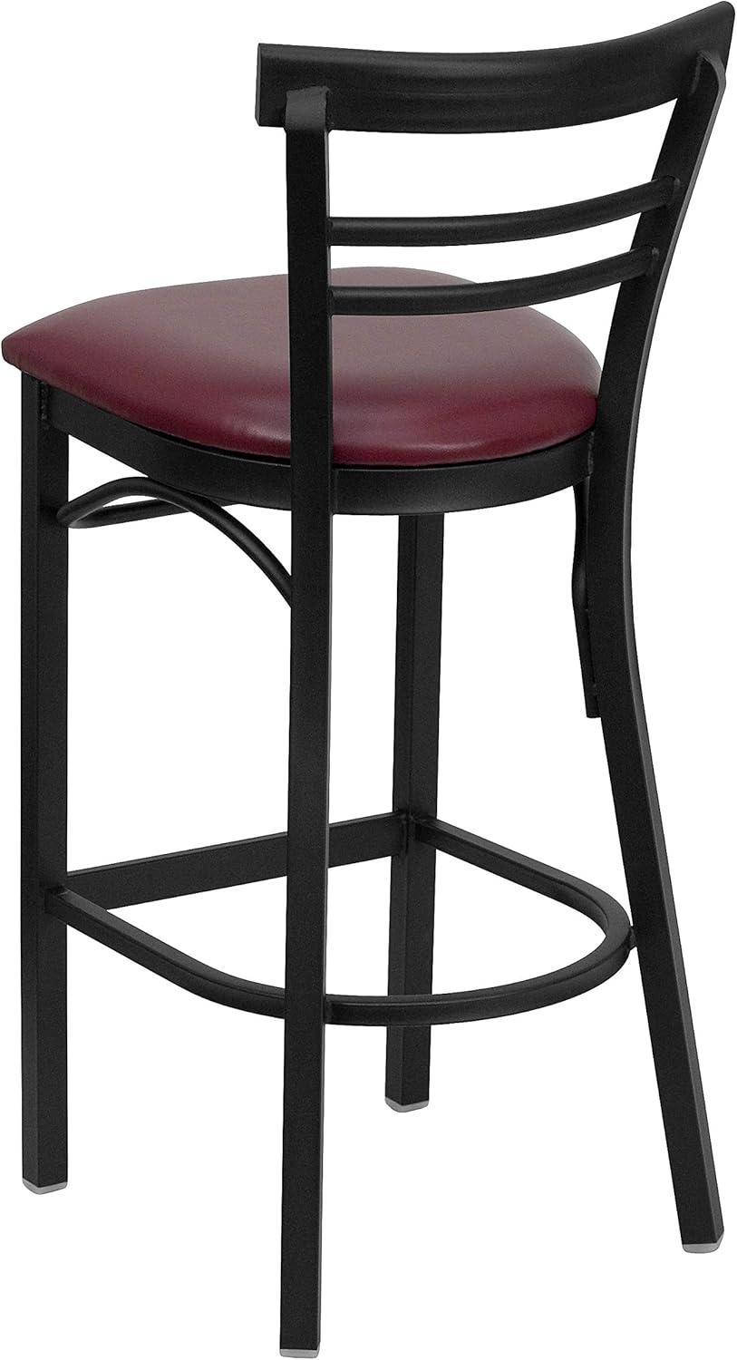 image:imageFlash Furniture HERCULES Series Black TwoSlat Ladder Back Metal Restaurant Barstool Burgundy Vinyl Seat Pack of 1