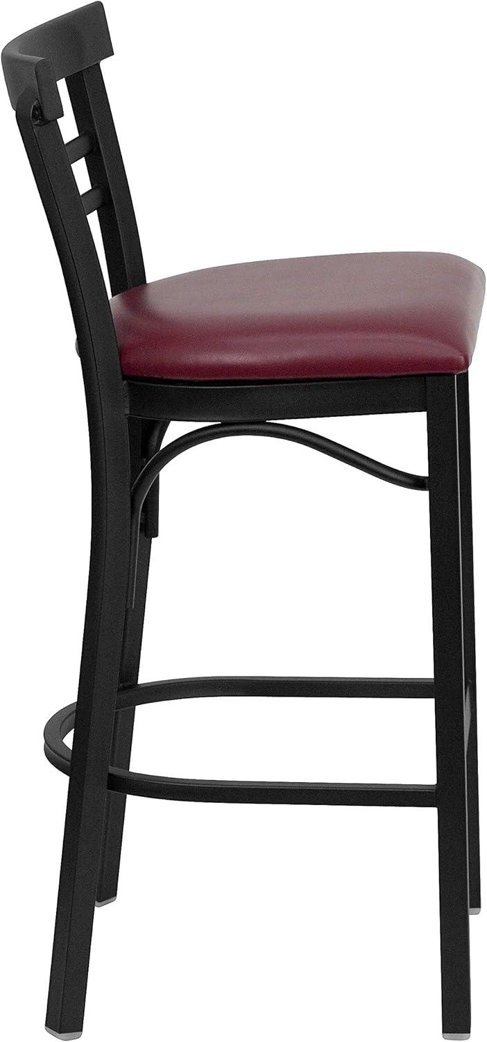 image:imageFlash Furniture HERCULES Series Black TwoSlat Ladder Back Metal Restaurant Barstool Burgundy Vinyl Seat Pack of 1