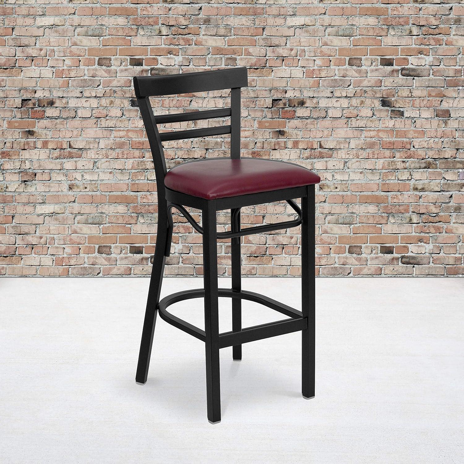 image:imageFlash Furniture HERCULES Series Black TwoSlat Ladder Back Metal Restaurant Barstool Burgundy Vinyl Seat Pack of 1
