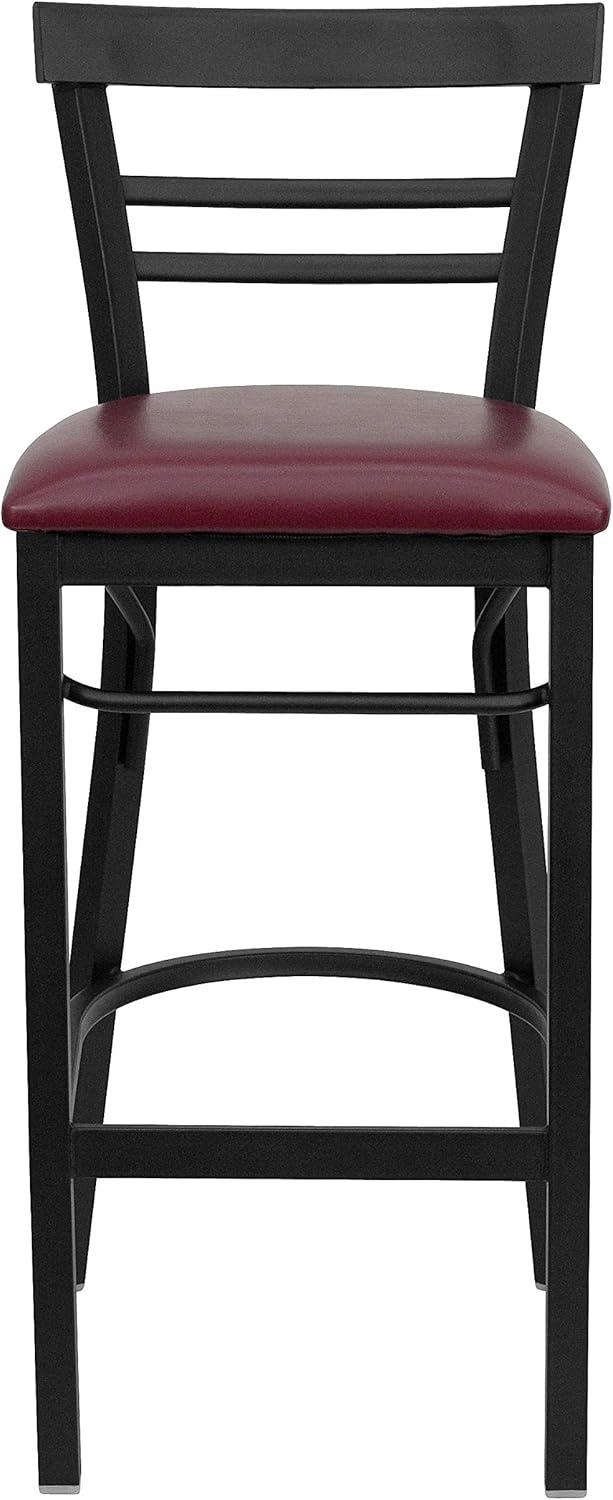 image:imageFlash Furniture HERCULES Series Black TwoSlat Ladder Back Metal Restaurant Barstool Burgundy Vinyl Seat Pack of 1