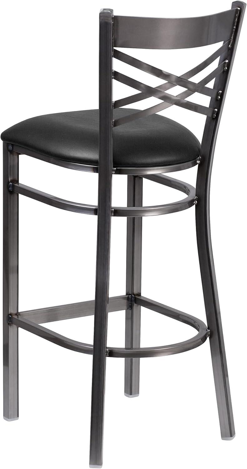 image:imageFlash Furniture HERCULES Series Clear Coated X Back Metal Restaurant Barstool Black Vinyl SeatBlack Vinyl SeatClear Coated Metal Frame