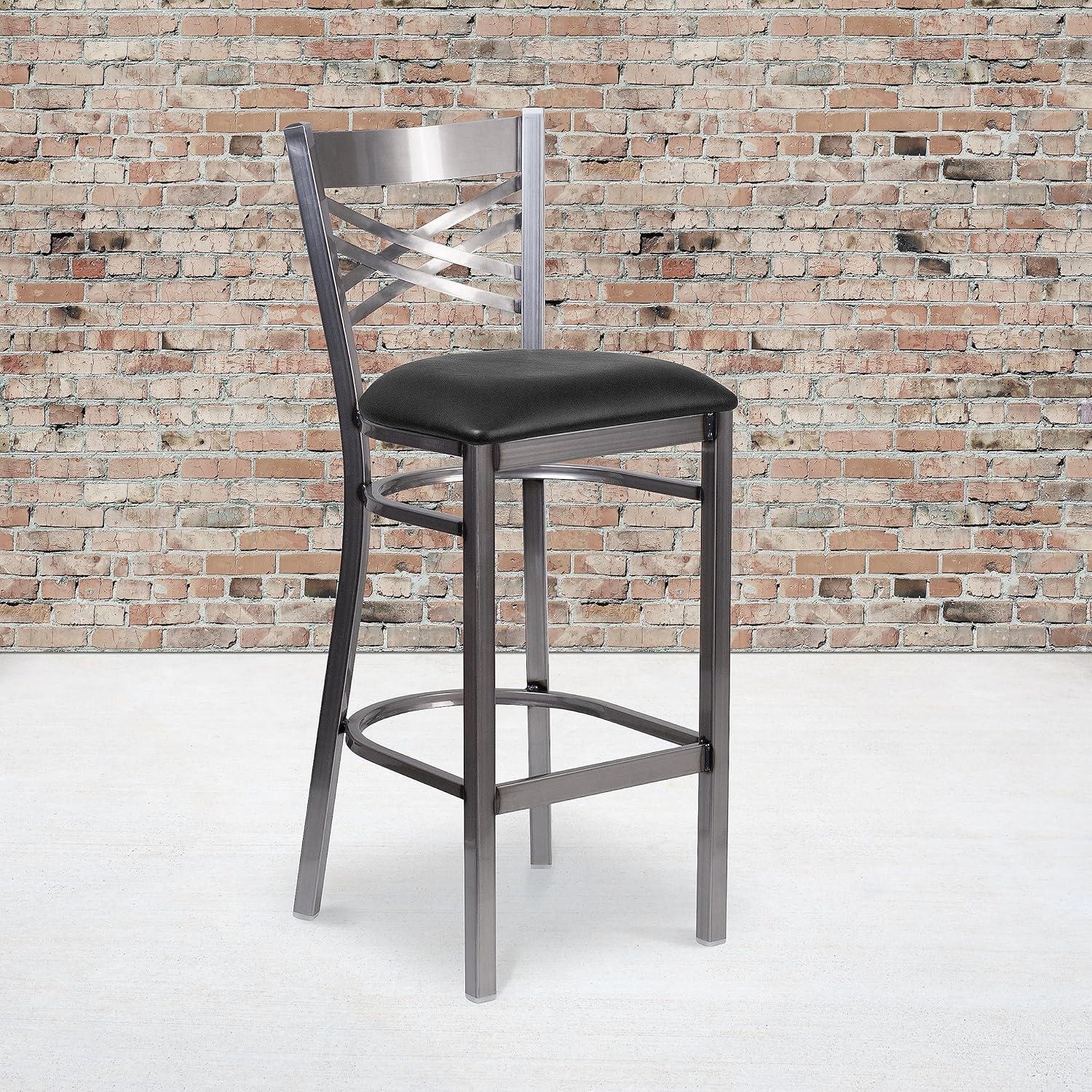 image:imageFlash Furniture HERCULES Series Clear Coated X Back Metal Restaurant Barstool Black Vinyl SeatBlack Vinyl SeatClear Coated Metal Frame