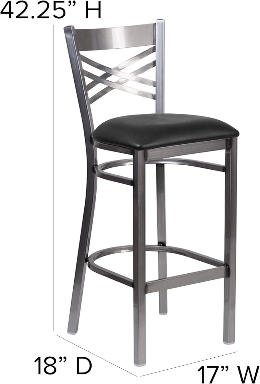 image:imageFlash Furniture HERCULES Series Clear Coated X Back Metal Restaurant Barstool Black Vinyl SeatBlack Vinyl SeatClear Coated Metal Frame