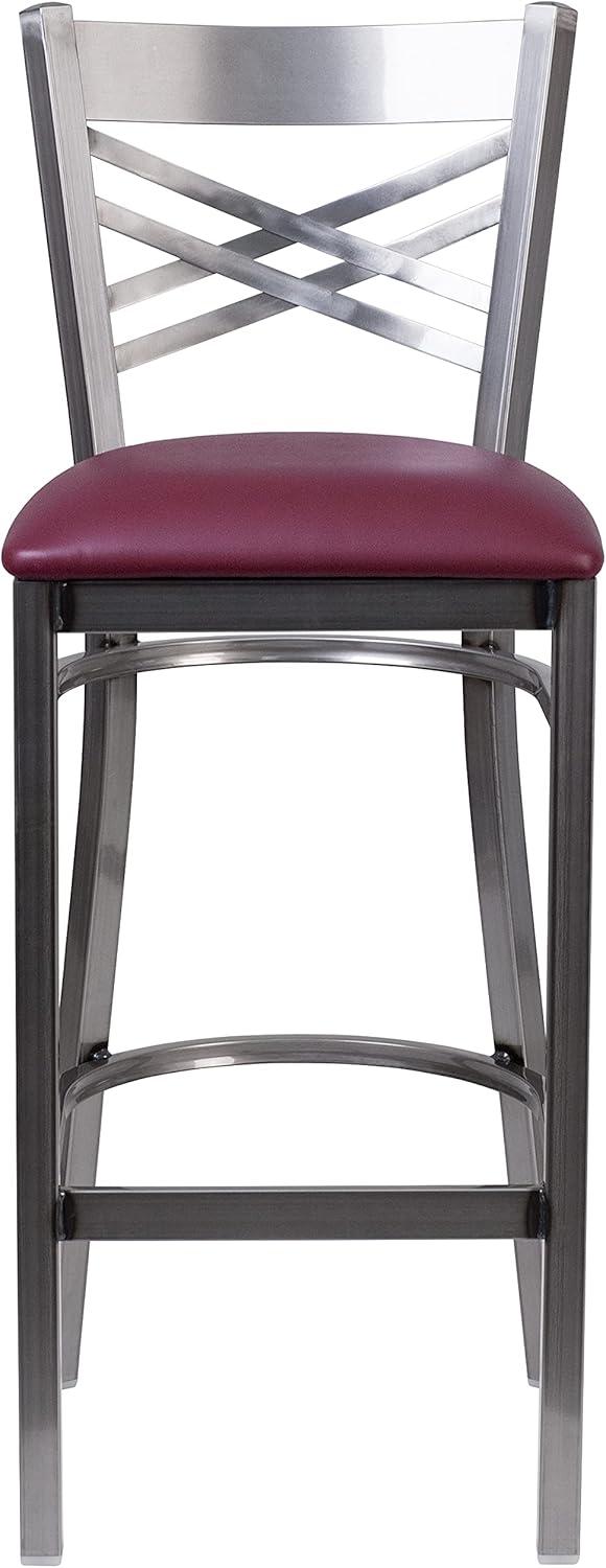 image:imageFlash Furniture HERCULES Series Clear Coated X Back Metal Restaurant Barstool Black Vinyl SeatBurgundy Vinyl SeatClear Coated Metal Frame