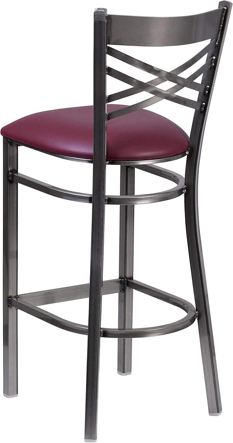 image:imageFlash Furniture HERCULES Series Clear Coated X Back Metal Restaurant Barstool Black Vinyl SeatBurgundy Vinyl SeatClear Coated Metal Frame