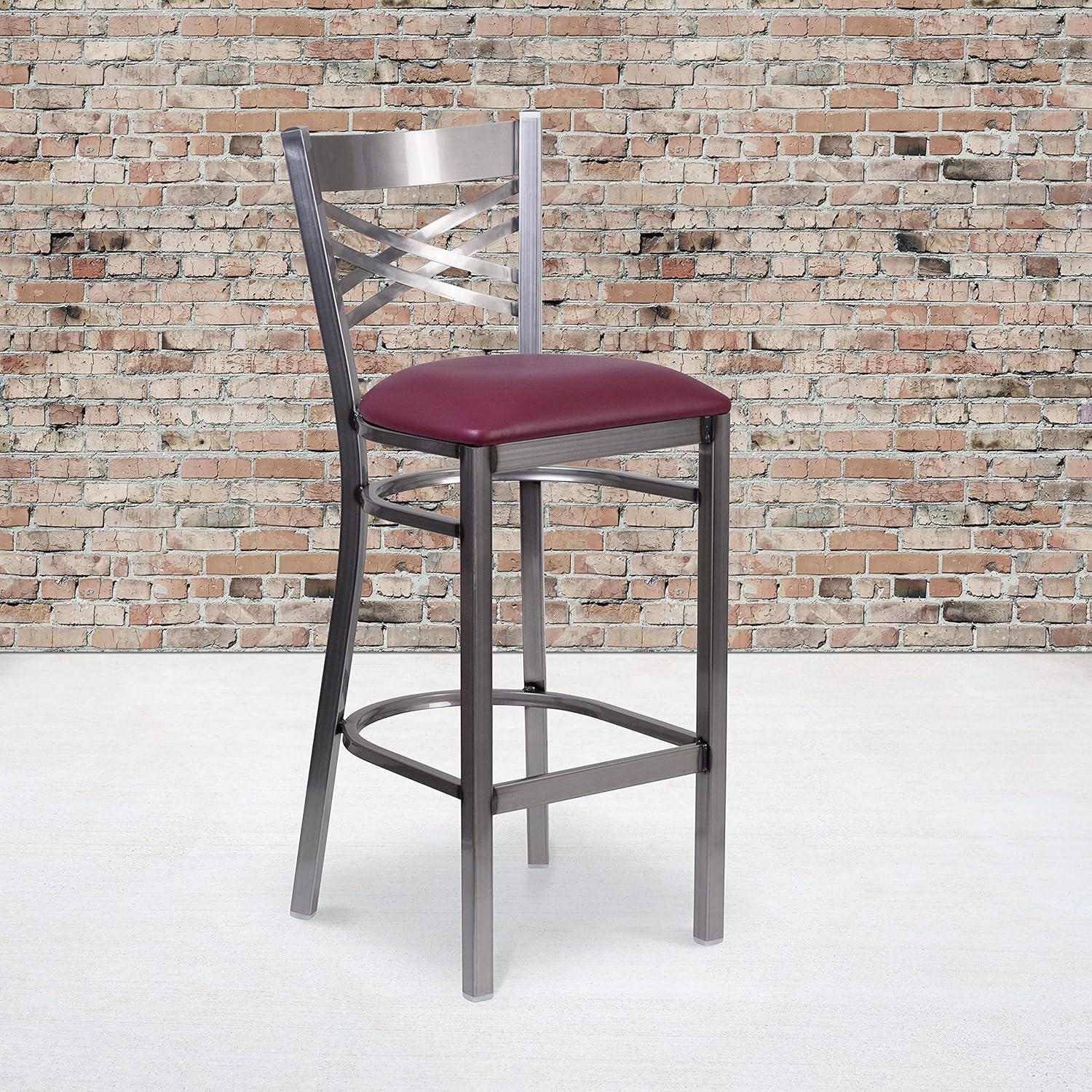 image:imageFlash Furniture HERCULES Series Clear Coated X Back Metal Restaurant Barstool Black Vinyl SeatBurgundy Vinyl SeatClear Coated Metal Frame