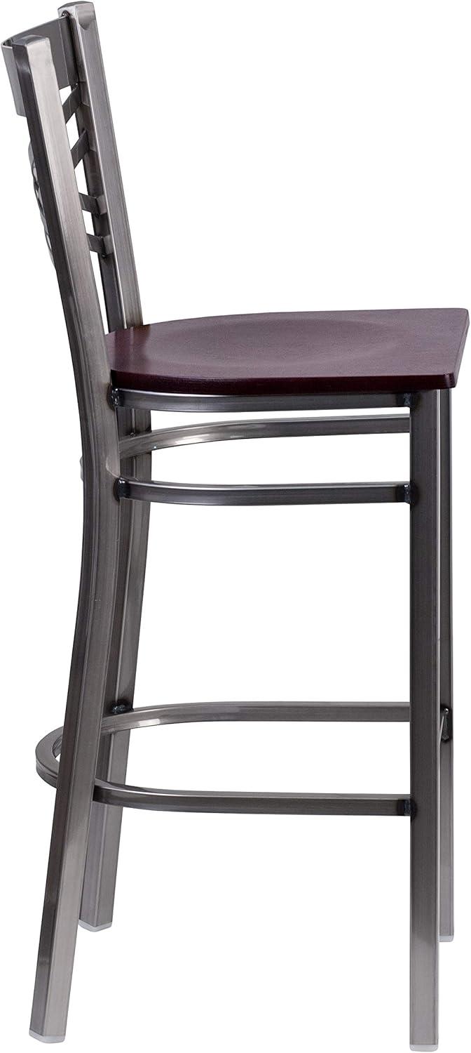 image:imageFlash Furniture HERCULES Series Clear Coated X Back Metal Restaurant Barstool Black Vinyl SeatMahogany Wood SeatClear Coated Metal Frame