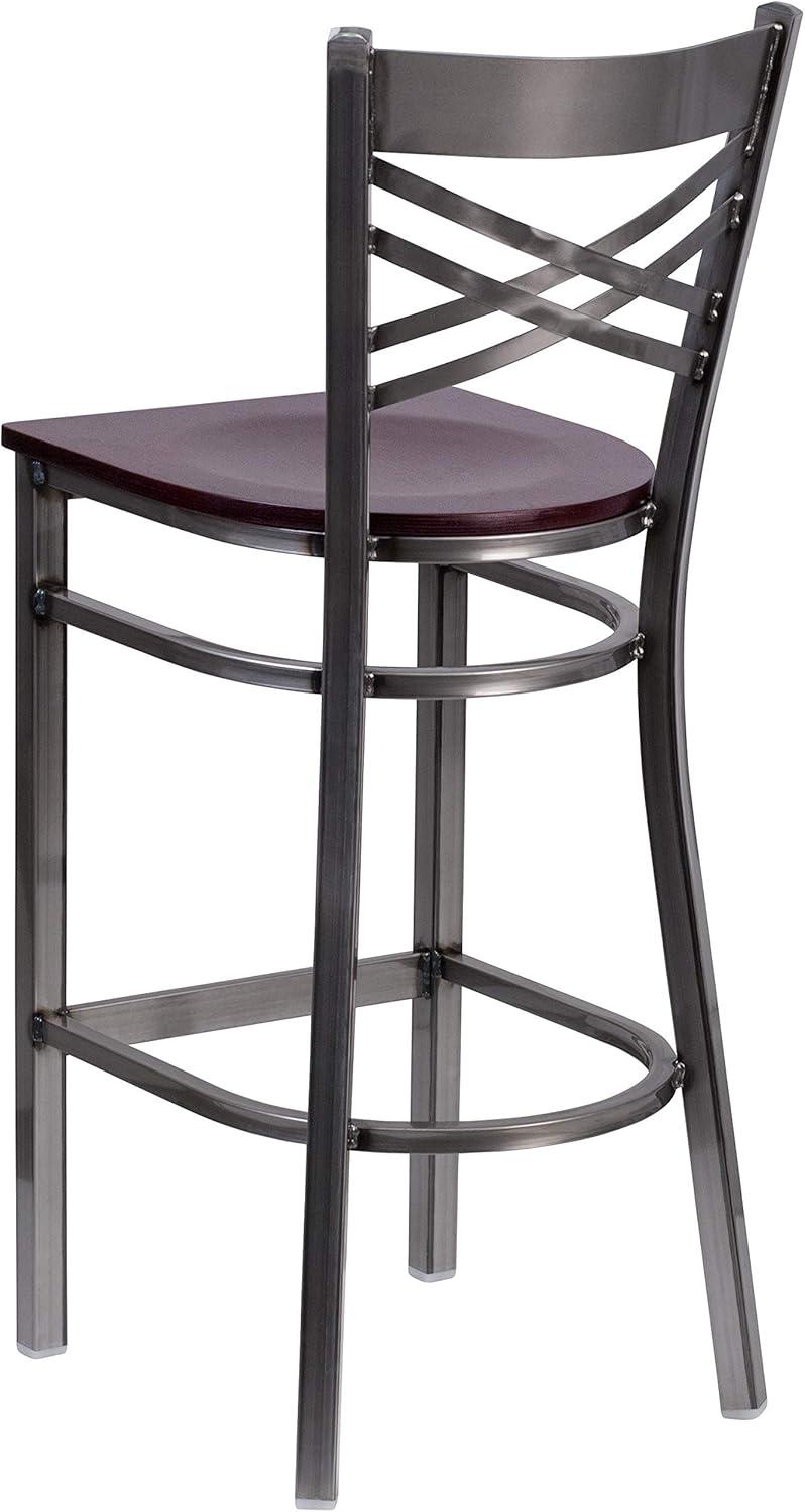 image:imageFlash Furniture HERCULES Series Clear Coated X Back Metal Restaurant Barstool Black Vinyl SeatMahogany Wood SeatClear Coated Metal Frame