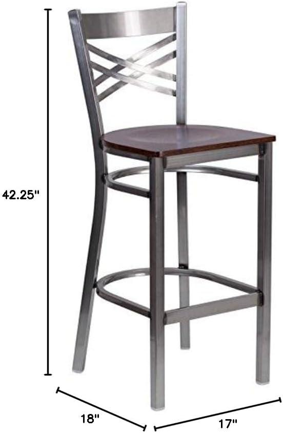 image:imageFlash Furniture HERCULES Series Clear Coated X Back Metal Restaurant Barstool Black Vinyl SeatWalnut Wood SeatClear Coated Metal Frame