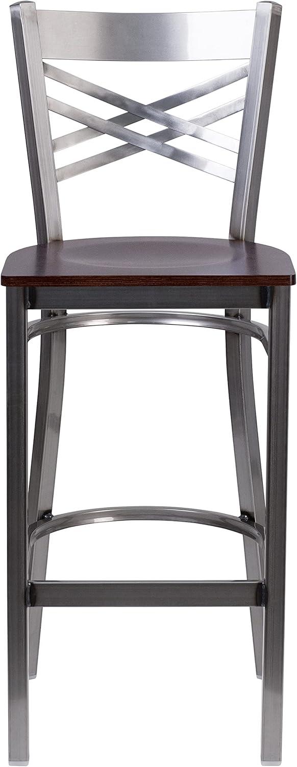 image:imageFlash Furniture HERCULES Series Clear Coated X Back Metal Restaurant Barstool Black Vinyl SeatWalnut Wood SeatClear Coated Metal Frame
