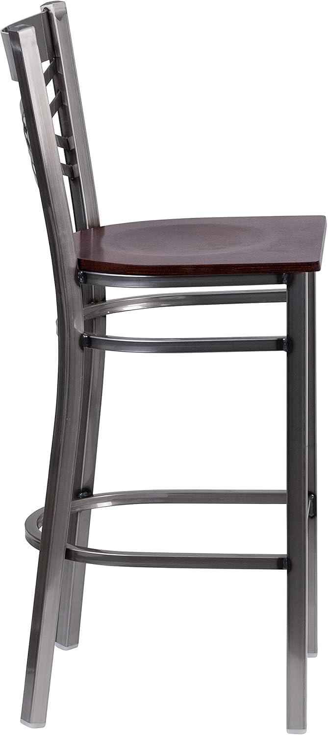 image:imageFlash Furniture HERCULES Series Clear Coated X Back Metal Restaurant Barstool Black Vinyl SeatWalnut Wood SeatClear Coated Metal Frame