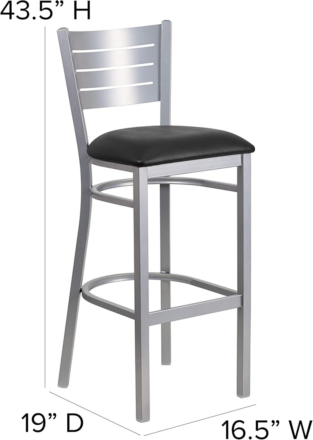 image:imageFlash Furniture HERCULES Series Silver Slat Back Metal Restaurant Barstool Black Vinyl SeatBlack Vinyl SeatSilver Frame