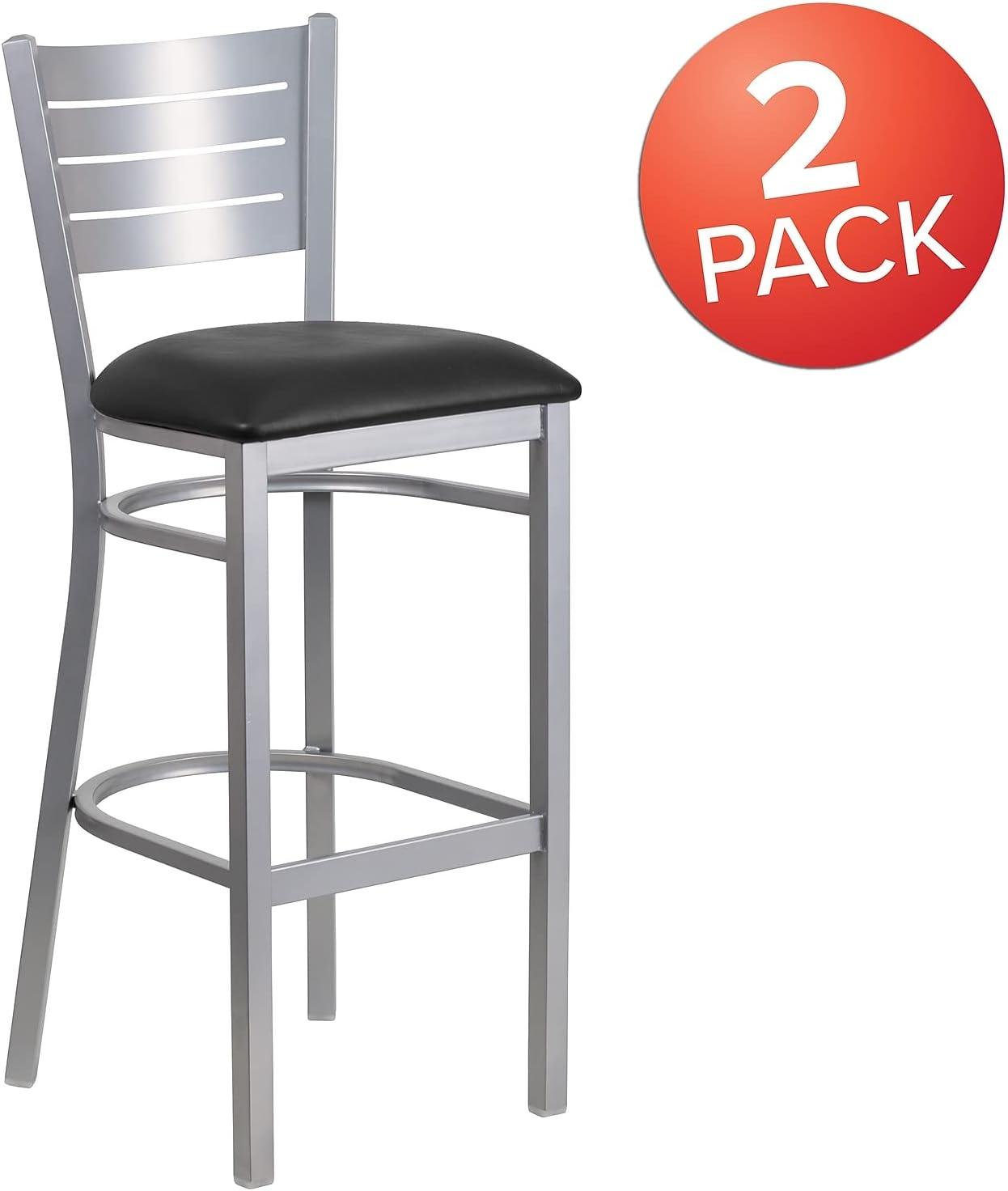 image:imageFlash Furniture HERCULES Series Silver Slat Back Metal Restaurant Barstool Black Vinyl SeatBlack Vinyl SeatSilver Frame