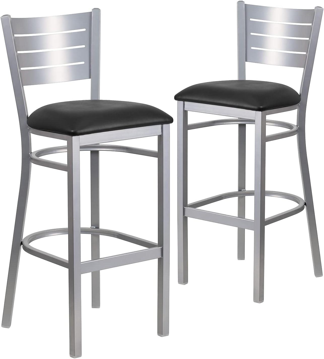 image:imageFlash Furniture HERCULES Series Silver Slat Back Metal Restaurant Barstool Black Vinyl SeatBlack Vinyl SeatSilver Frame