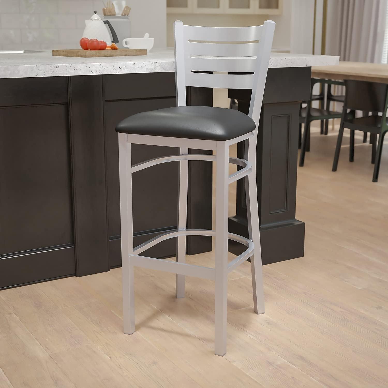 image:imageFlash Furniture HERCULES Series Silver Slat Back Metal Restaurant Barstool Black Vinyl SeatBlack Vinyl SeatSilver Frame