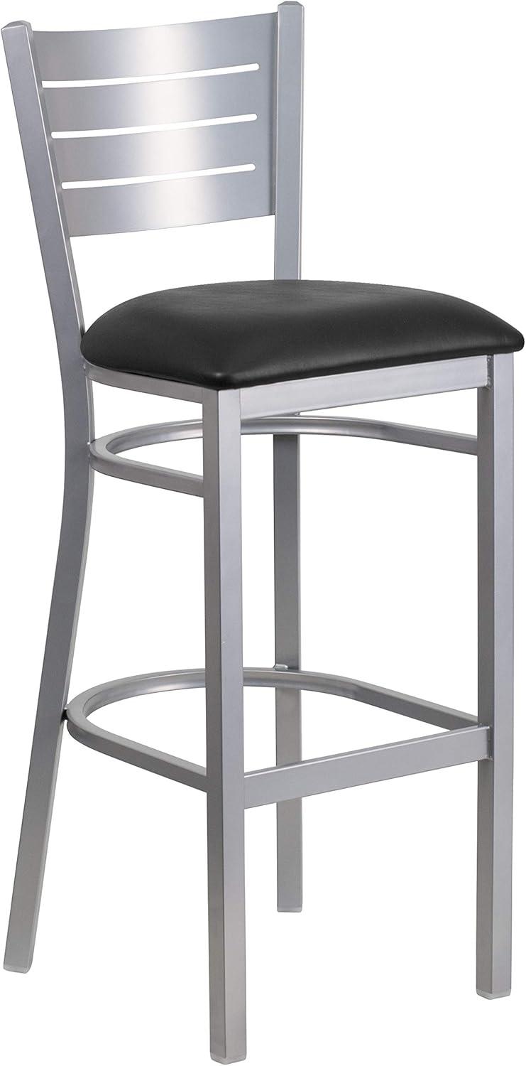 image:imageFlash Furniture HERCULES Series Silver Slat Back Metal Restaurant Barstool Black Vinyl SeatBlack Vinyl SeatSilver Frame