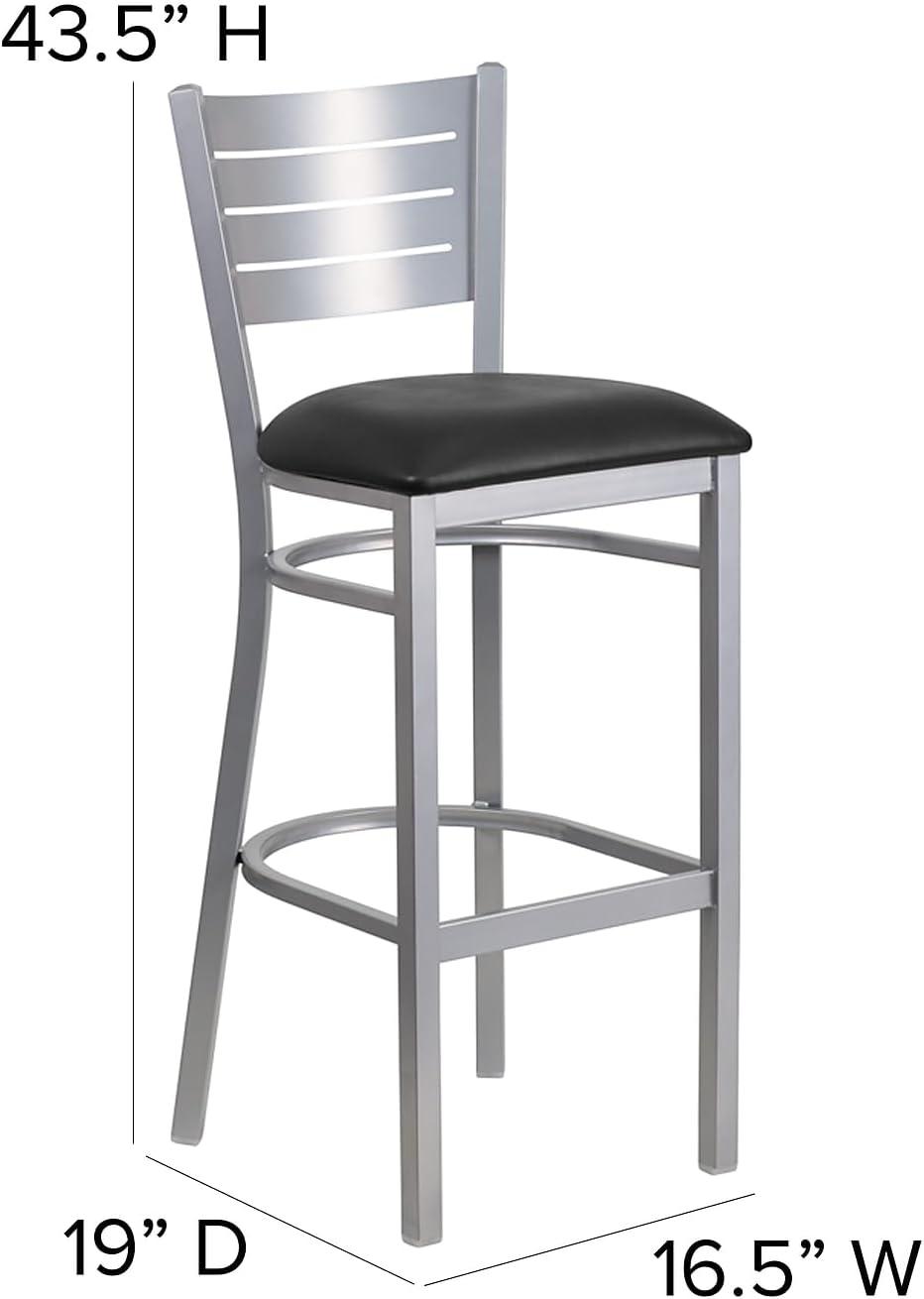 image:imageFlash Furniture HERCULES Series Silver Slat Back Metal Restaurant Barstool Black Vinyl SeatBlack Vinyl SeatSilver Frame