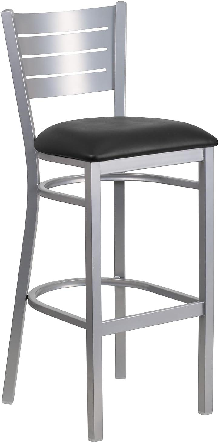 image:imageFlash Furniture HERCULES Series Silver Slat Back Metal Restaurant Barstool Black Vinyl SeatBlack Vinyl SeatSilver Frame