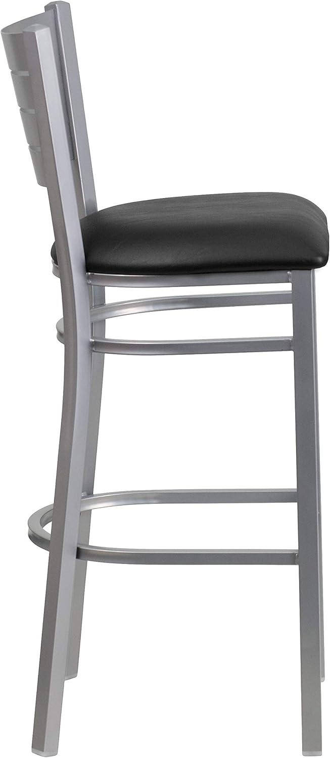 image:imageFlash Furniture HERCULES Series Silver Slat Back Metal Restaurant Barstool Black Vinyl SeatBlack Vinyl SeatSilver Frame