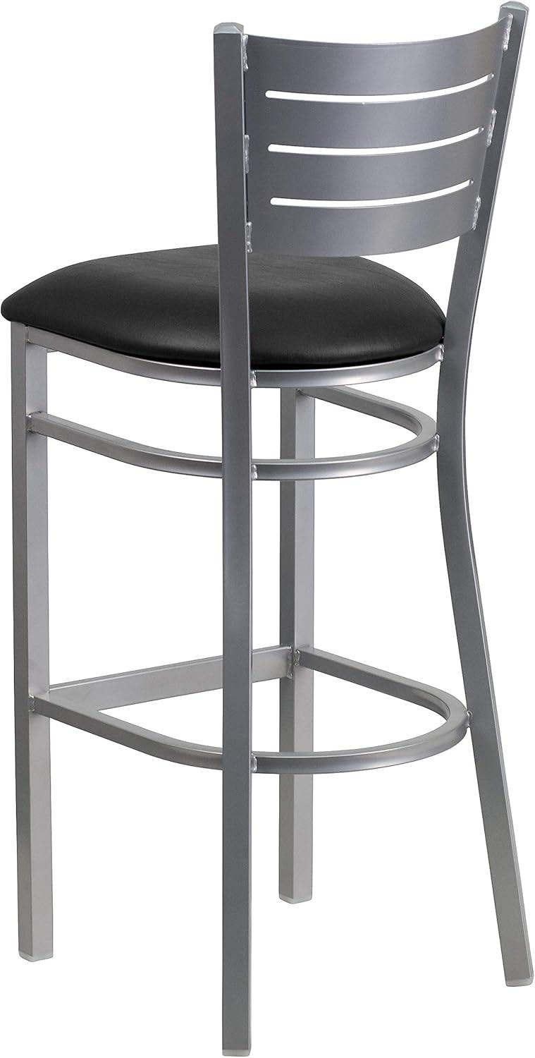 image:imageFlash Furniture HERCULES Series Silver Slat Back Metal Restaurant Barstool Black Vinyl SeatBlack Vinyl SeatSilver Frame