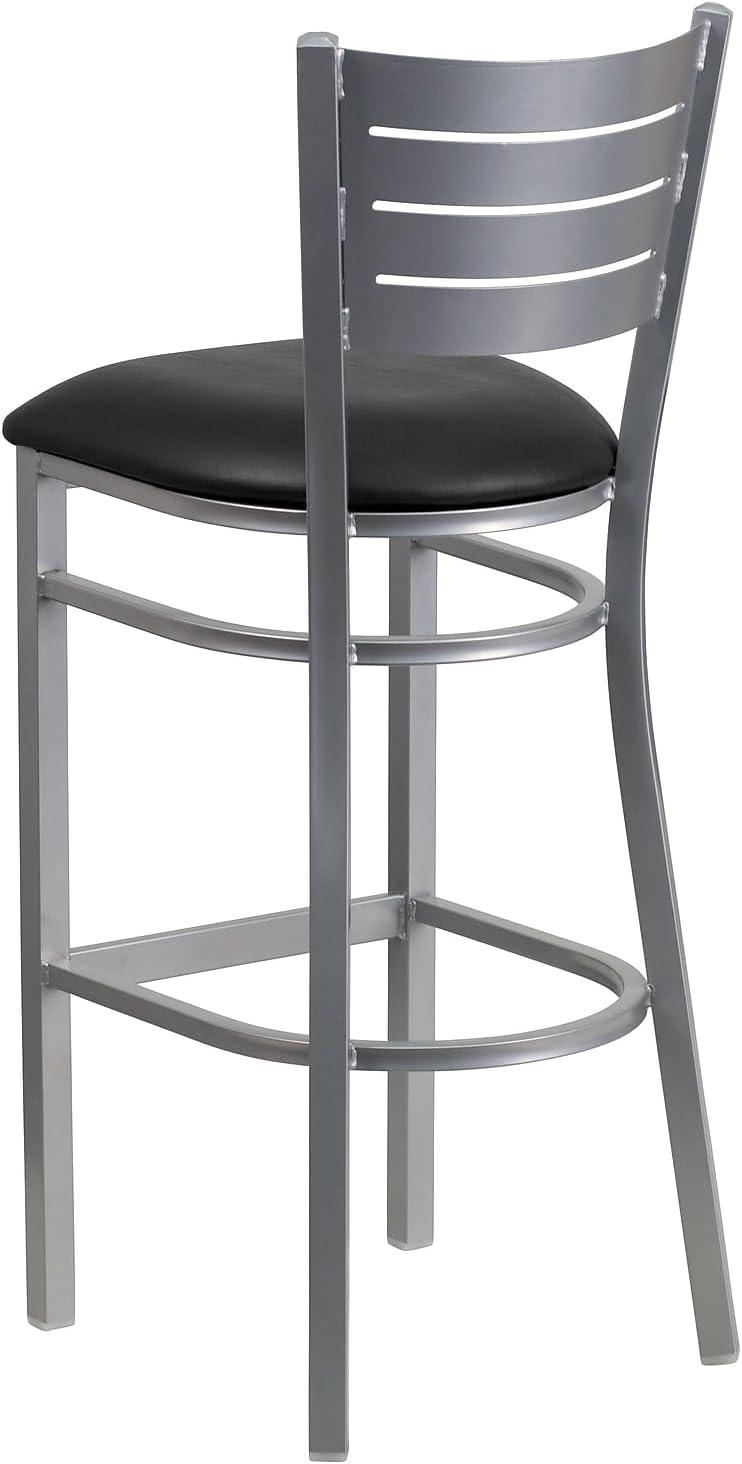 image:imageFlash Furniture HERCULES Series Silver Slat Back Metal Restaurant Barstool Black Vinyl SeatBlack Vinyl SeatSilver Frame