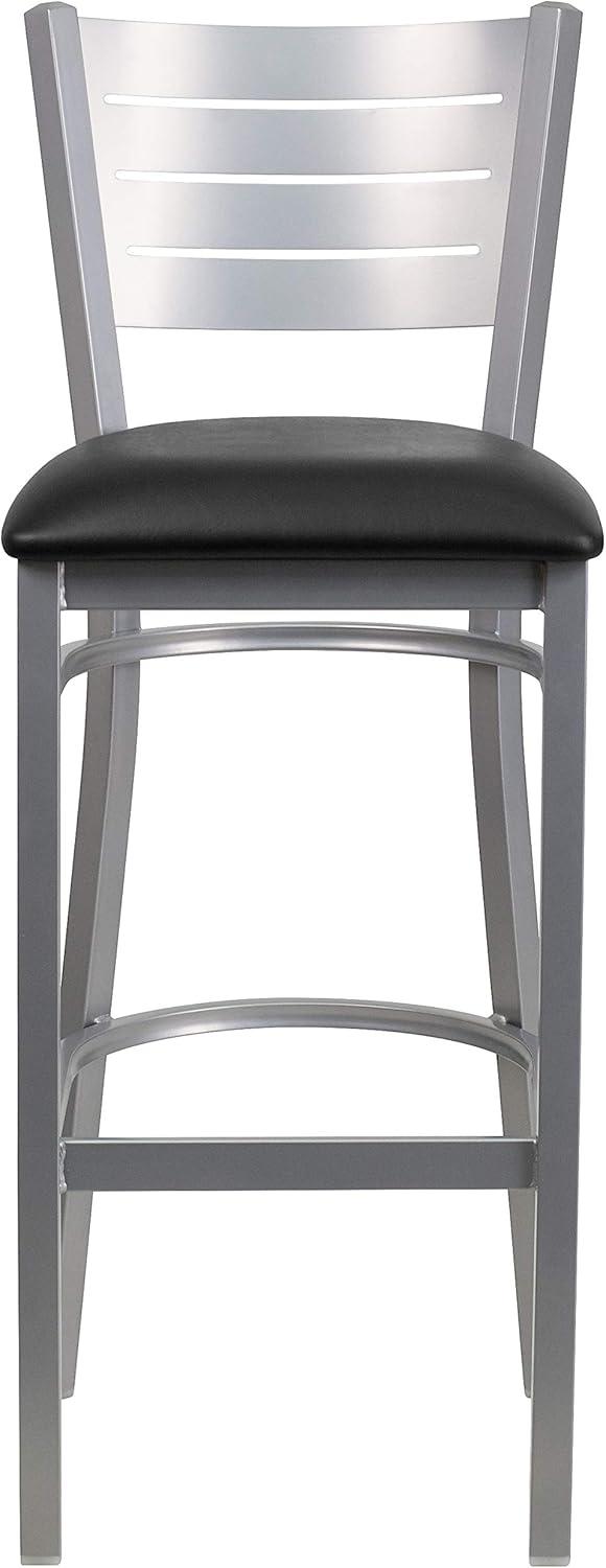 image:imageFlash Furniture HERCULES Series Silver Slat Back Metal Restaurant Barstool Black Vinyl SeatBlack Vinyl SeatSilver Frame