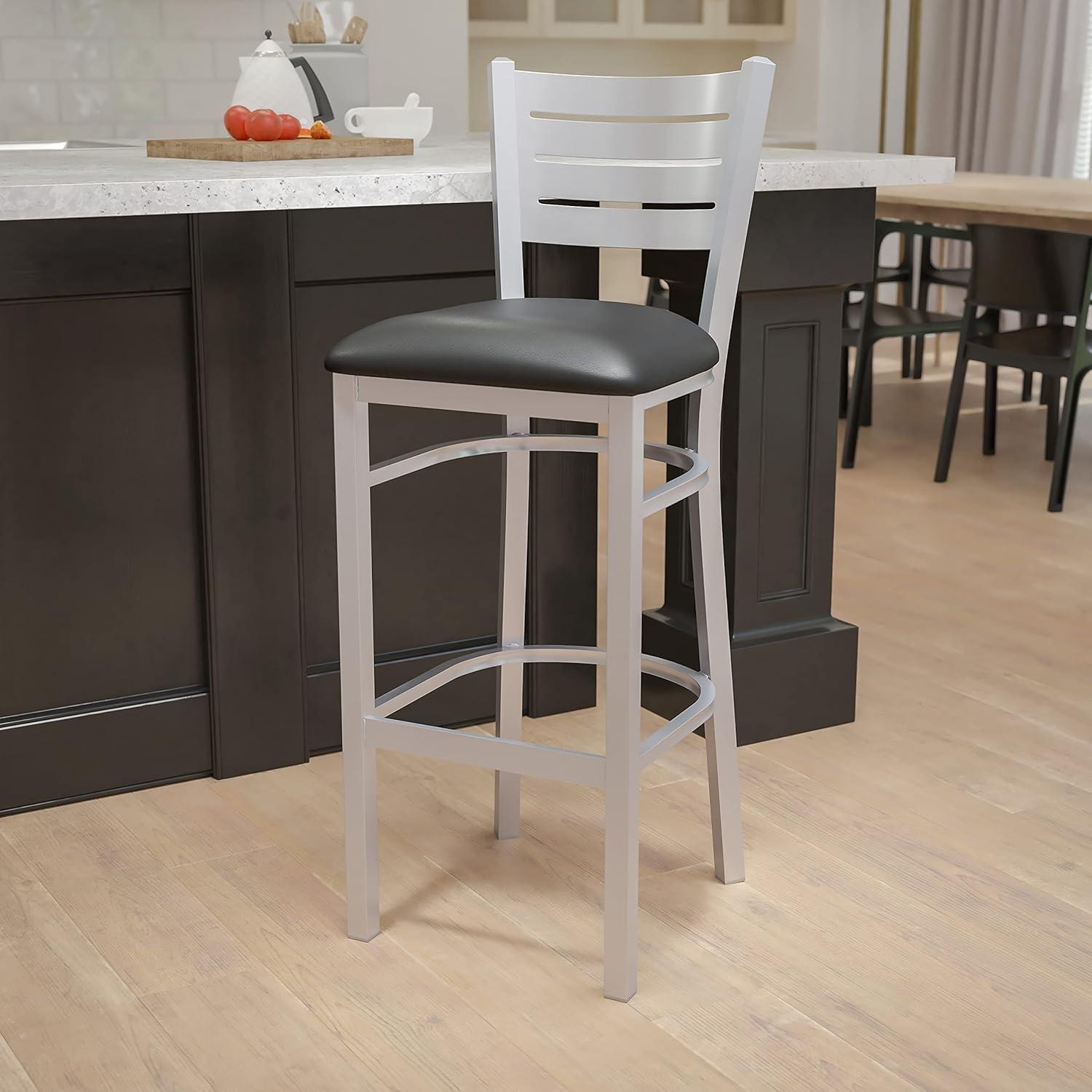 image:imageFlash Furniture HERCULES Series Silver Slat Back Metal Restaurant Barstool Black Vinyl SeatBlack Vinyl SeatSilver Frame
