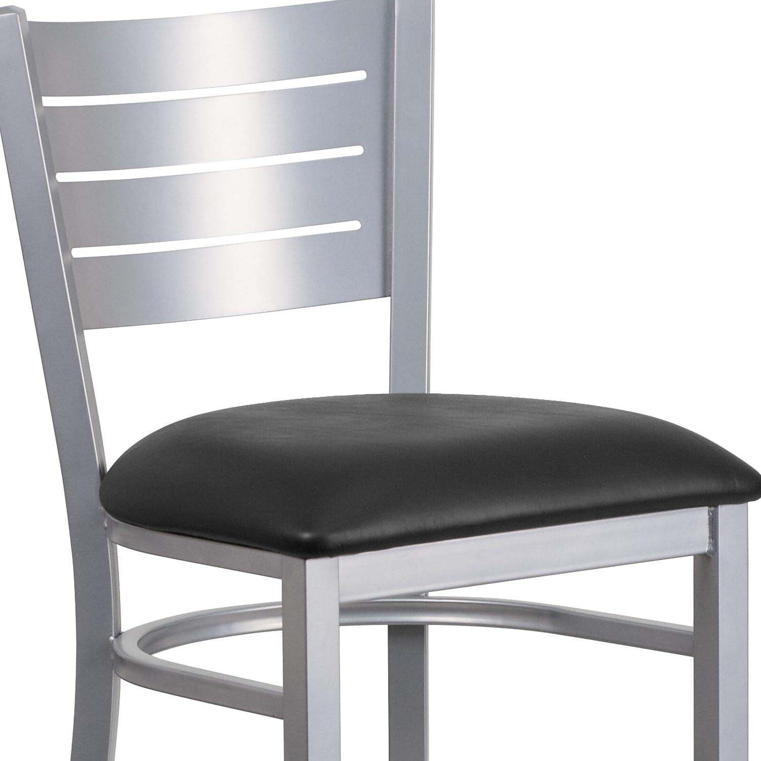 image:imageFlash Furniture HERCULES Series Silver Slat Back Metal Restaurant Barstool Black Vinyl SeatBlack Vinyl SeatSilver Frame