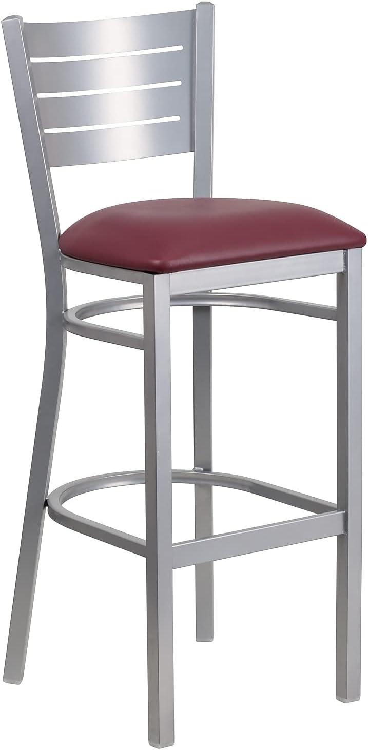 image:imageFlash Furniture HERCULES Series Silver Slat Back Metal Restaurant Barstool Black Vinyl SeatBurgundy Vinyl SeatSilver Frame