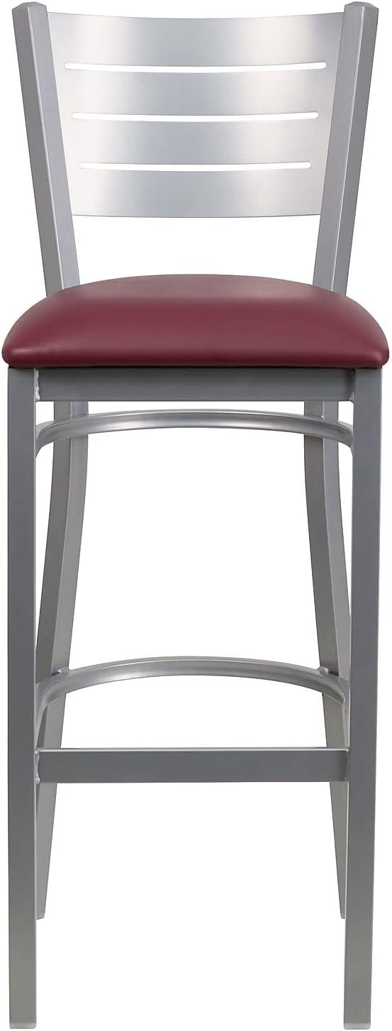 image:imageFlash Furniture HERCULES Series Silver Slat Back Metal Restaurant Barstool Black Vinyl SeatBurgundy Vinyl SeatSilver Frame