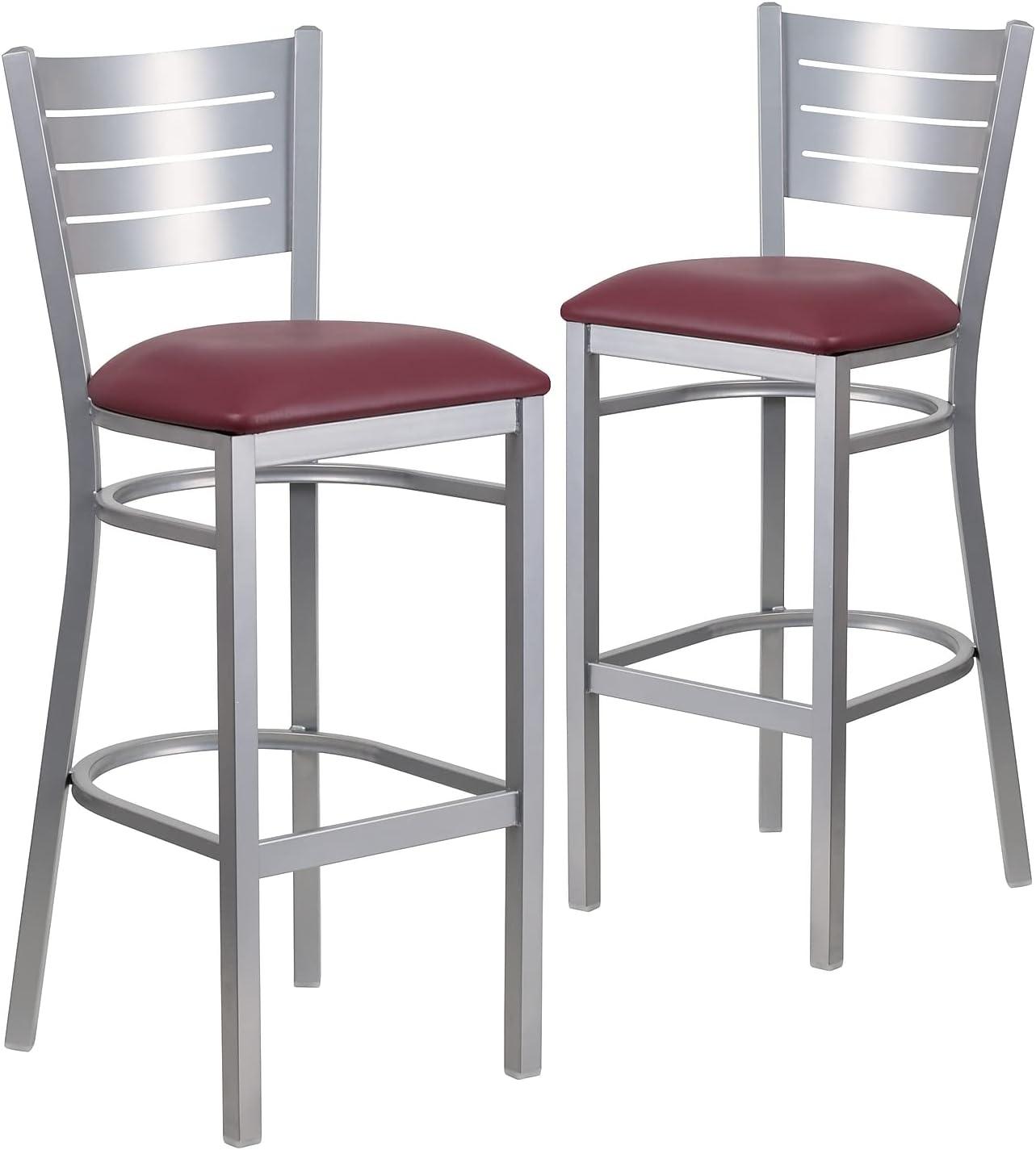 image:imageFlash Furniture HERCULES Series Silver Slat Back Metal Restaurant Barstool Black Vinyl SeatBurgundy Vinyl SeatSilver Frame