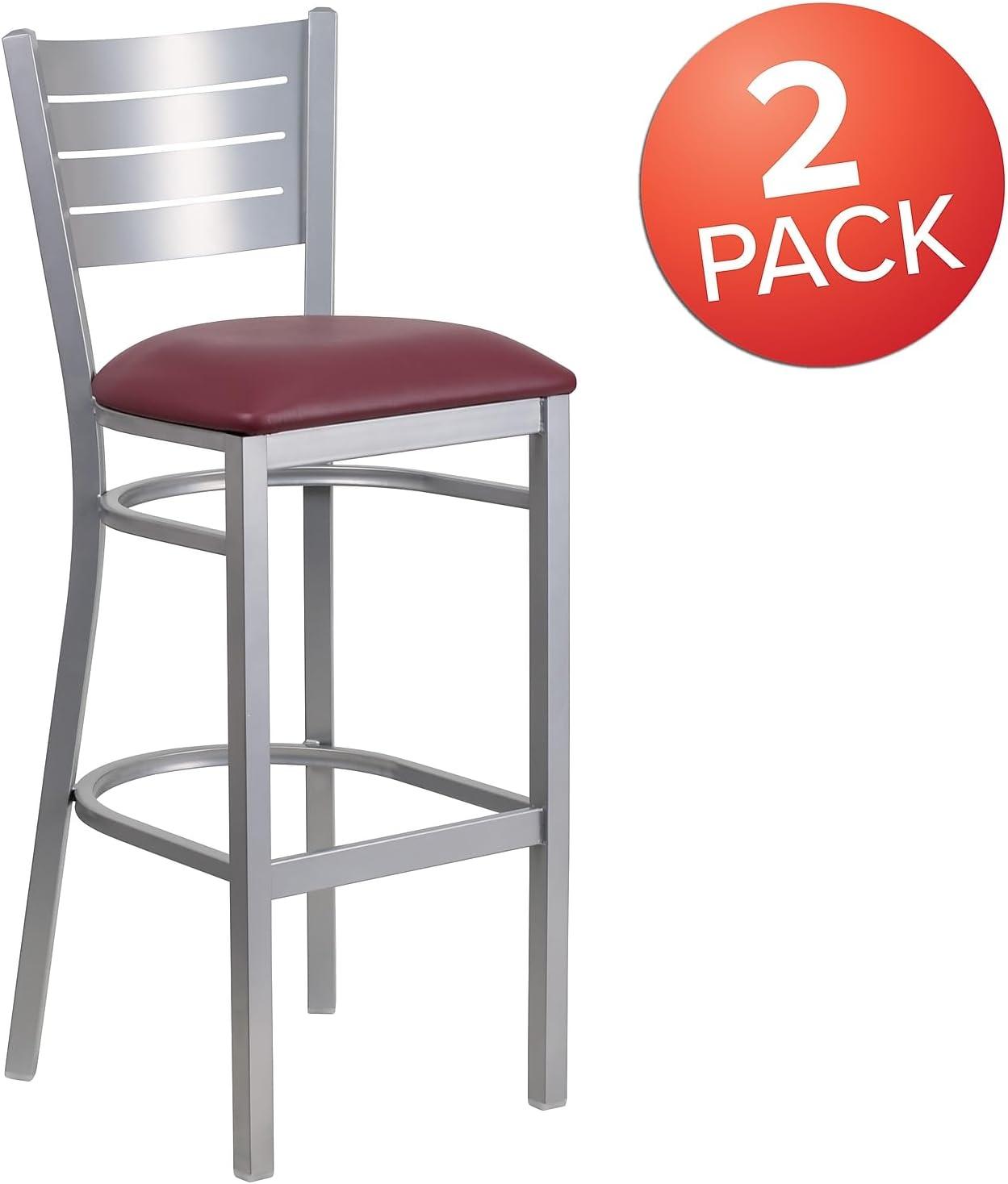 image:imageFlash Furniture HERCULES Series Silver Slat Back Metal Restaurant Barstool Black Vinyl SeatBurgundy Vinyl SeatSilver Frame