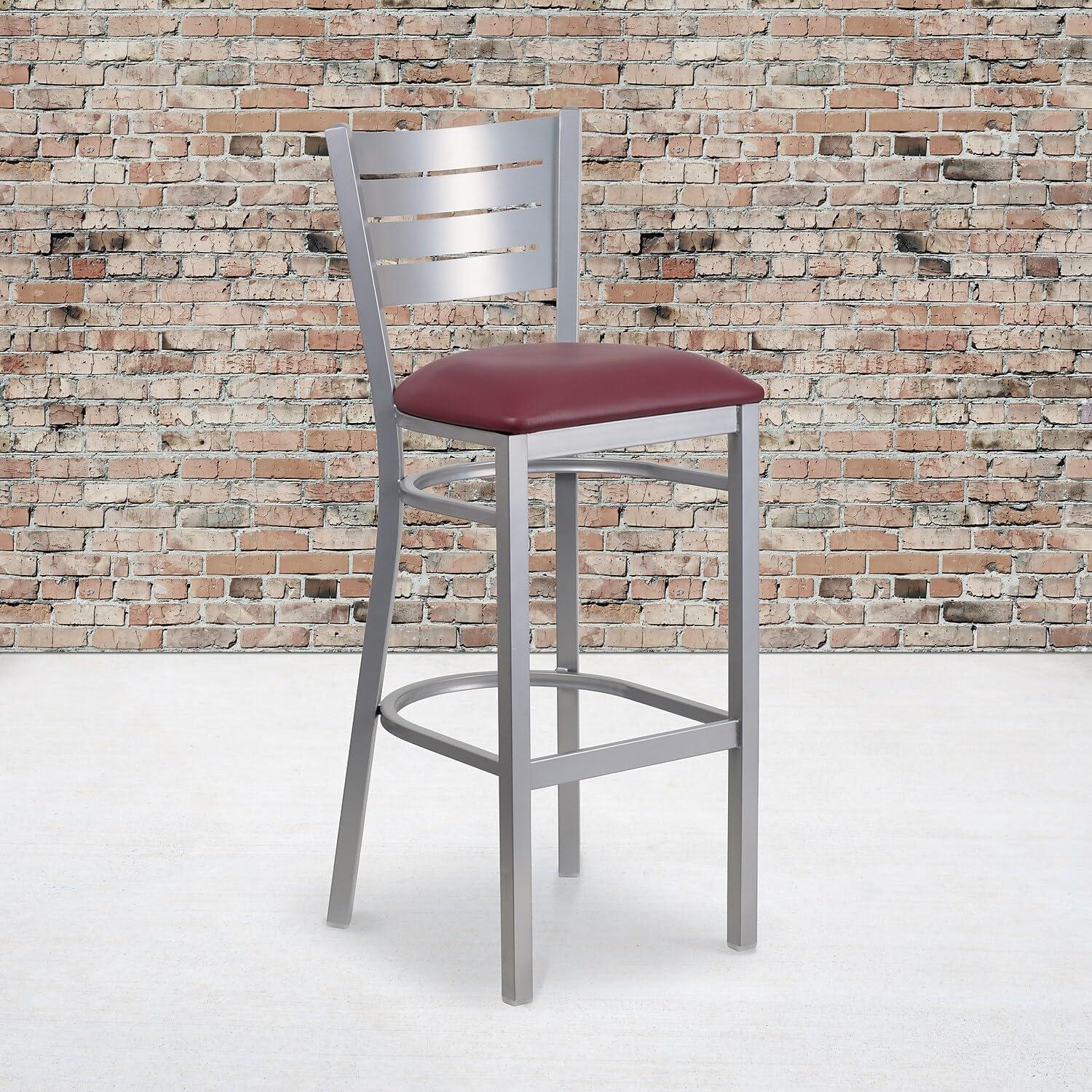 image:imageFlash Furniture HERCULES Series Silver Slat Back Metal Restaurant Barstool Black Vinyl SeatBurgundy Vinyl SeatSilver Frame