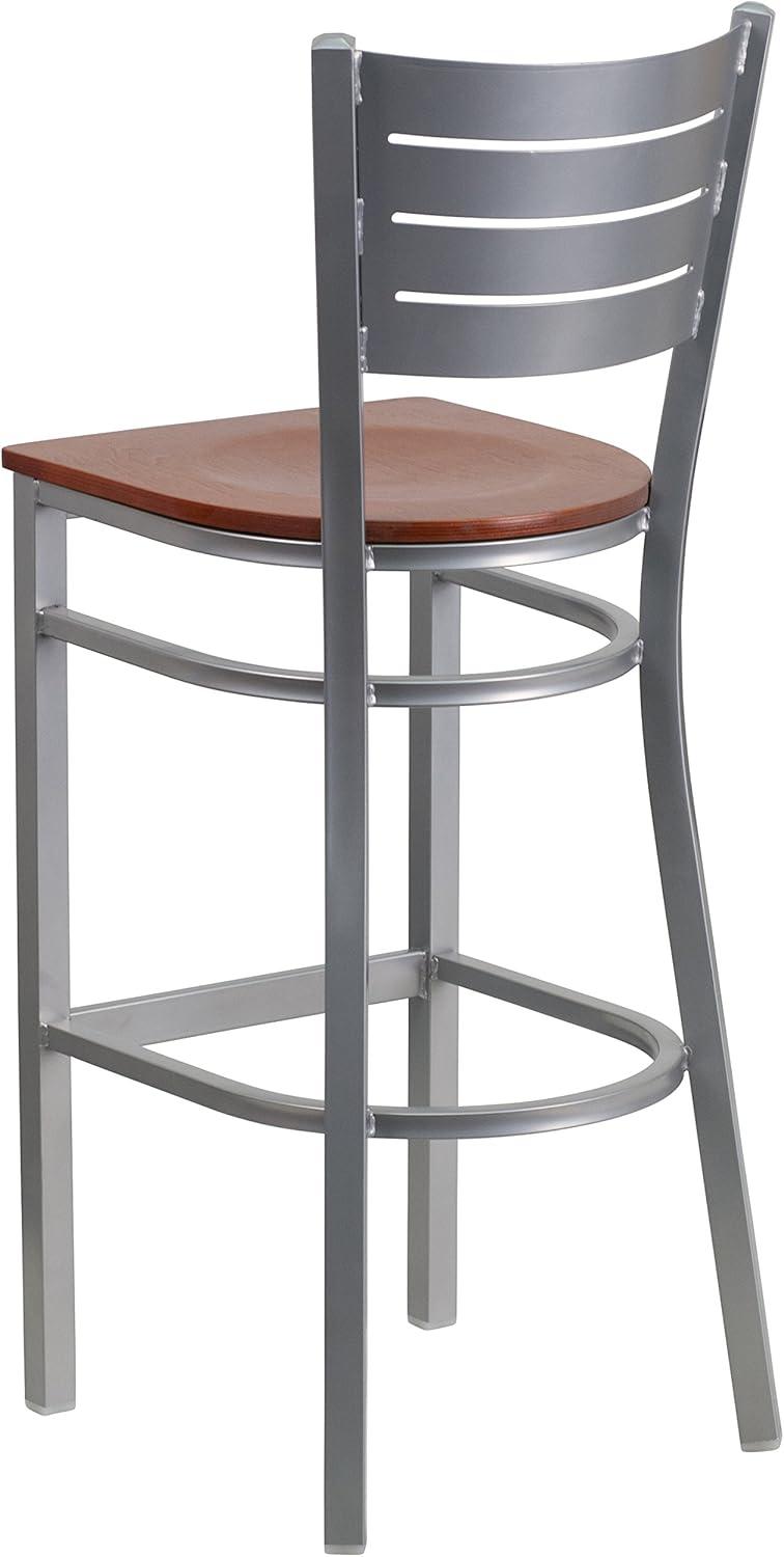 image:imageFlash Furniture HERCULES Series Silver Slat Back Metal Restaurant Barstool Black Vinyl SeatCherry Wood SeatSilver Frame