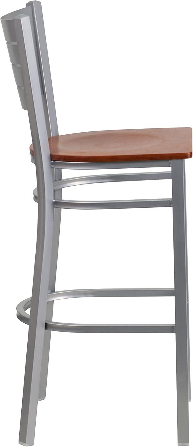 image:imageFlash Furniture HERCULES Series Silver Slat Back Metal Restaurant Barstool Black Vinyl SeatCherry Wood SeatSilver Frame