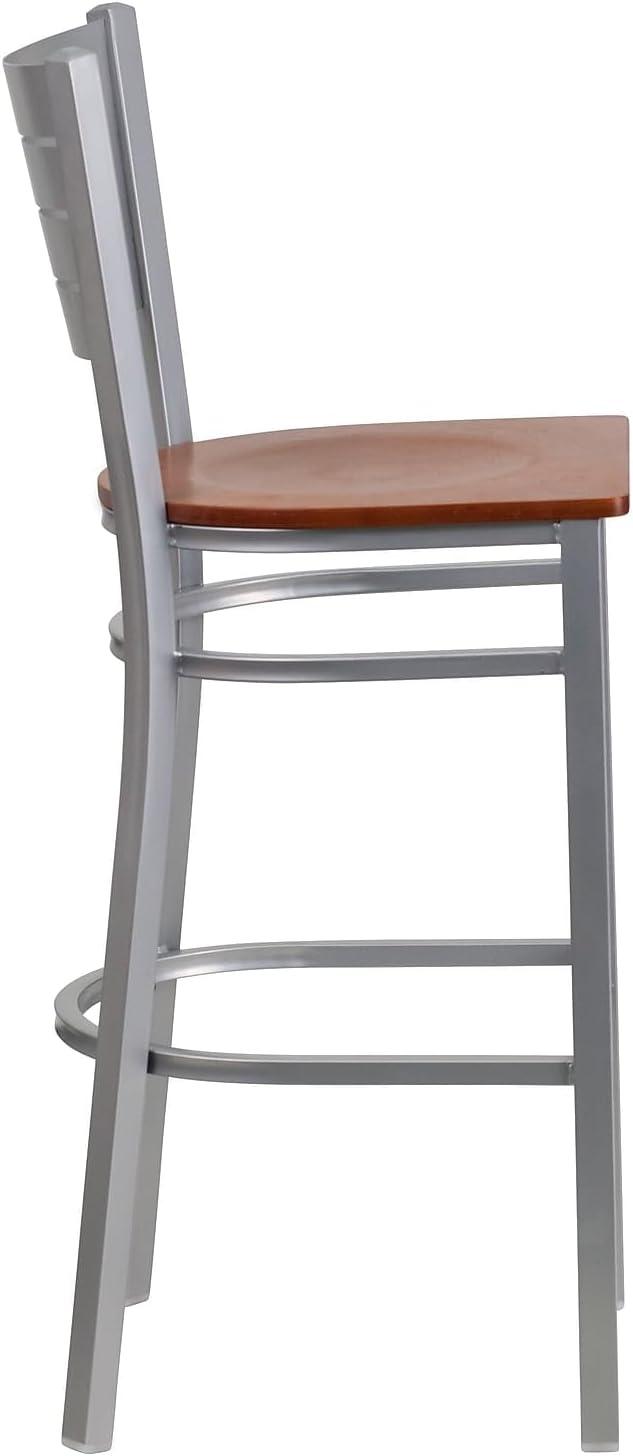 image:imageFlash Furniture HERCULES Series Silver Slat Back Metal Restaurant Barstool Black Vinyl SeatCherry Wood SeatSilver Frame
