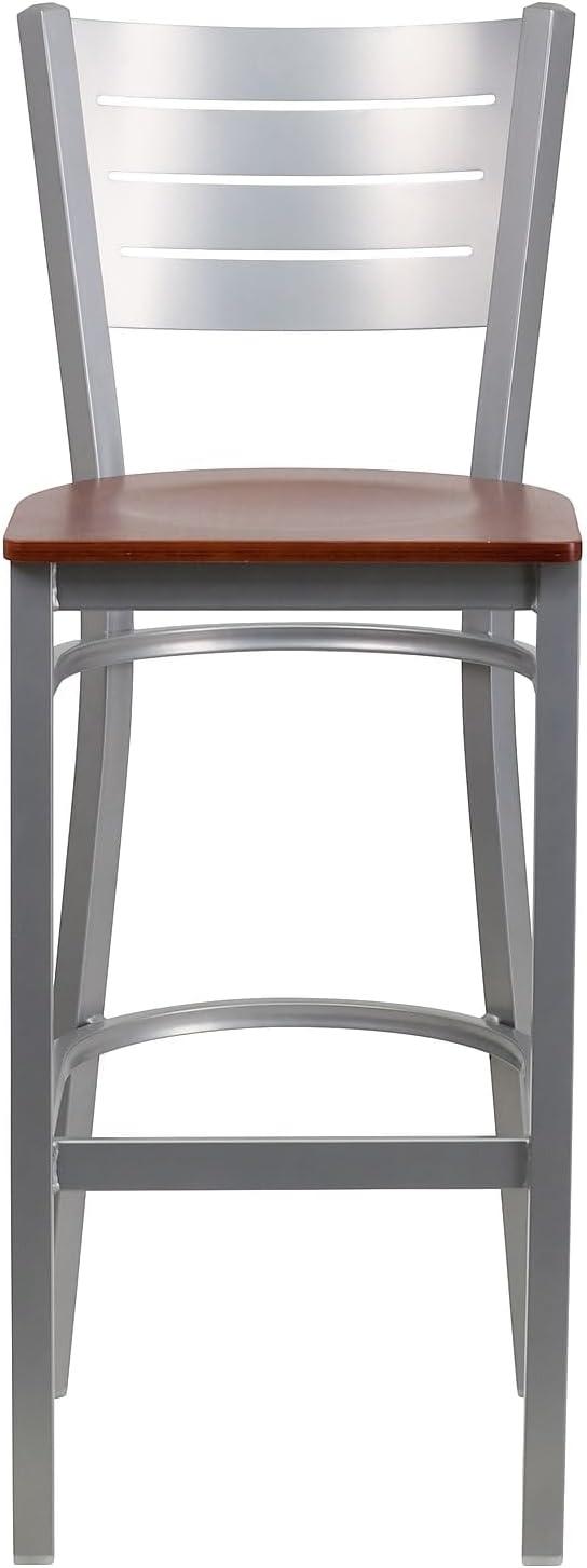image:imageFlash Furniture HERCULES Series Silver Slat Back Metal Restaurant Barstool Black Vinyl SeatCherry Wood SeatSilver Frame
