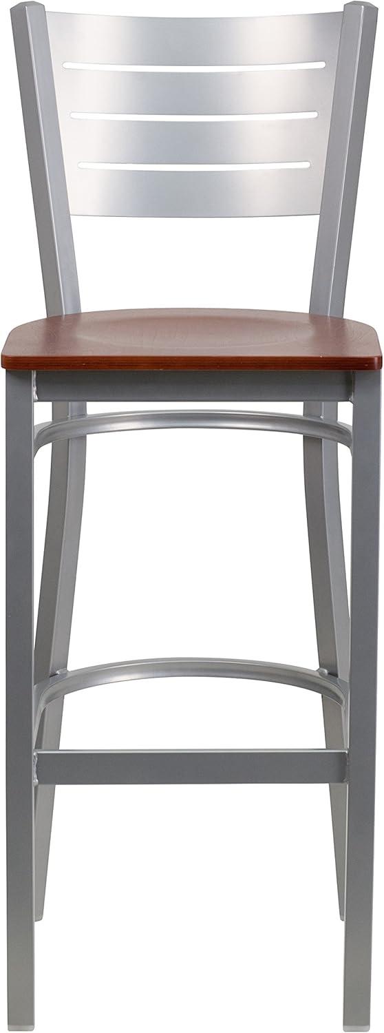 image:imageFlash Furniture HERCULES Series Silver Slat Back Metal Restaurant Barstool Black Vinyl SeatCherry Wood SeatSilver Frame
