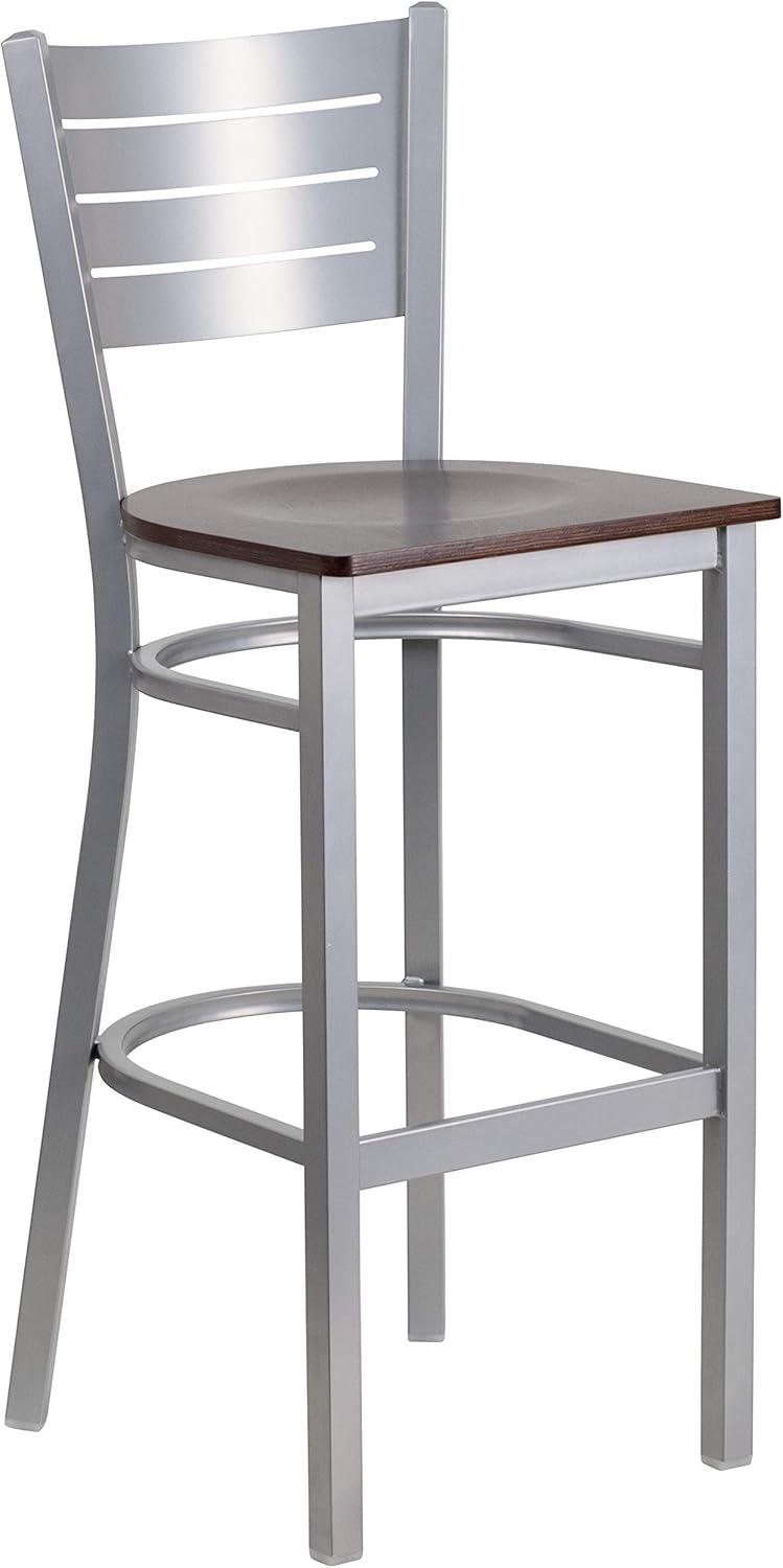 image:imageFlash Furniture HERCULES Series Silver Slat Back Metal Restaurant Barstool Black Vinyl SeatWalnut Wood SeatSilver Frame