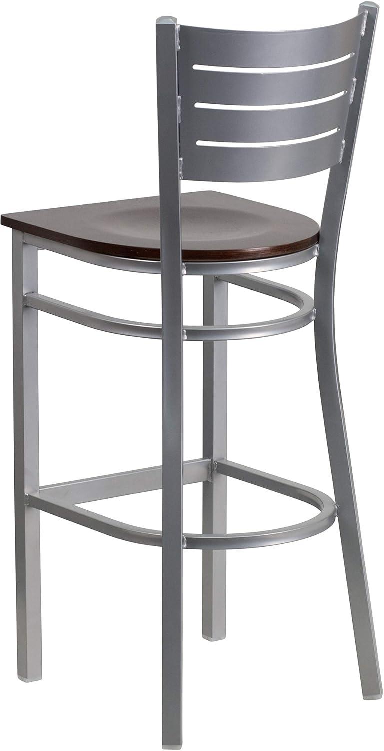 image:imageFlash Furniture HERCULES Series Silver Slat Back Metal Restaurant Barstool Black Vinyl SeatWalnut Wood SeatSilver Frame