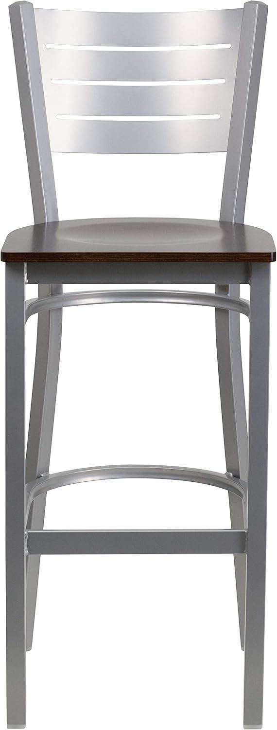 image:imageFlash Furniture HERCULES Series Silver Slat Back Metal Restaurant Barstool Black Vinyl SeatWalnut Wood SeatSilver Frame