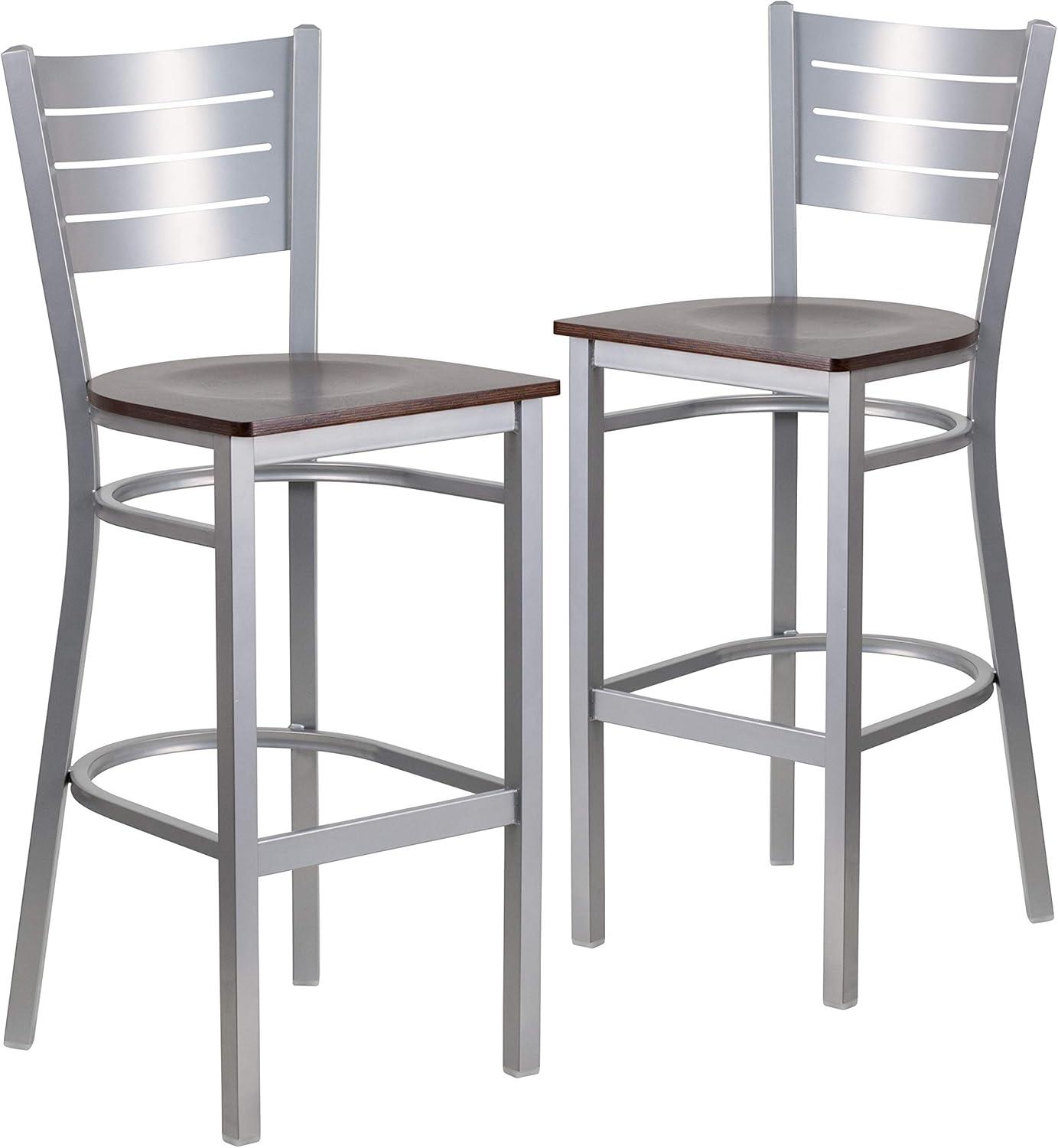image:imageFlash Furniture HERCULES Series Silver Slat Back Metal Restaurant Barstool Black Vinyl SeatWalnut Wood SeatSilver Frame