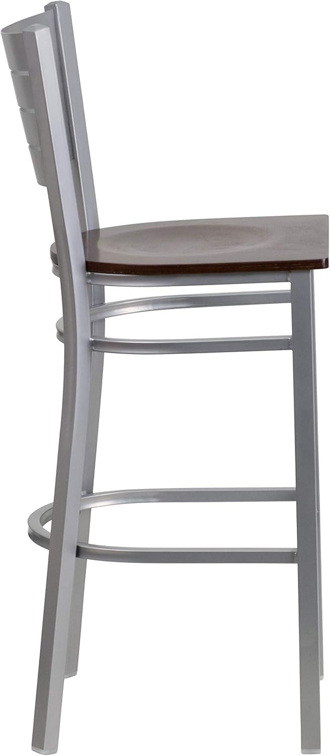 image:imageFlash Furniture HERCULES Series Silver Slat Back Metal Restaurant Barstool Black Vinyl SeatWalnut Wood SeatSilver Frame