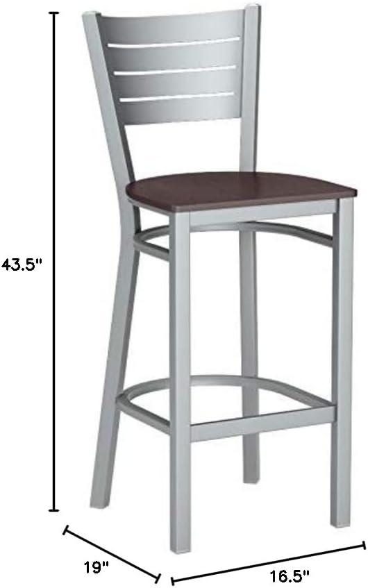 image:imageFlash Furniture HERCULES Series Silver Slat Back Metal Restaurant Barstool Black Vinyl SeatWalnut Wood SeatSilver Frame