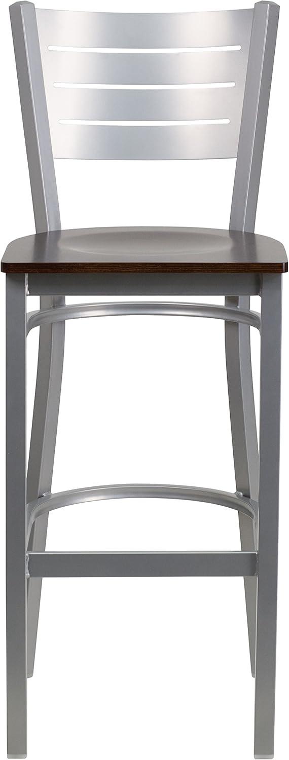 image:imageFlash Furniture HERCULES Series Silver Slat Back Metal Restaurant Barstool Black Vinyl SeatWalnut Wood SeatSilver Frame
