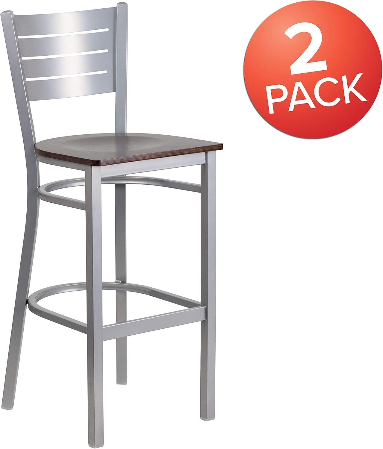 image:imageFlash Furniture HERCULES Series Silver Slat Back Metal Restaurant Barstool Black Vinyl SeatWalnut Wood SeatSilver Frame