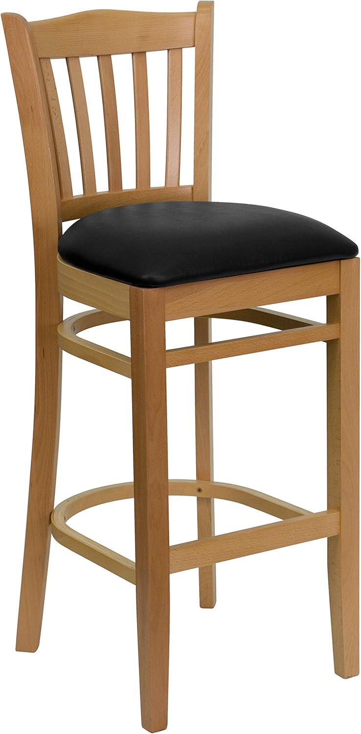 image:imageFlash Furniture HERCULES Series Vertical Slat Back Natural Wood Restaurant BarstoolBlack Vinyl SeatNatural Wood Frame