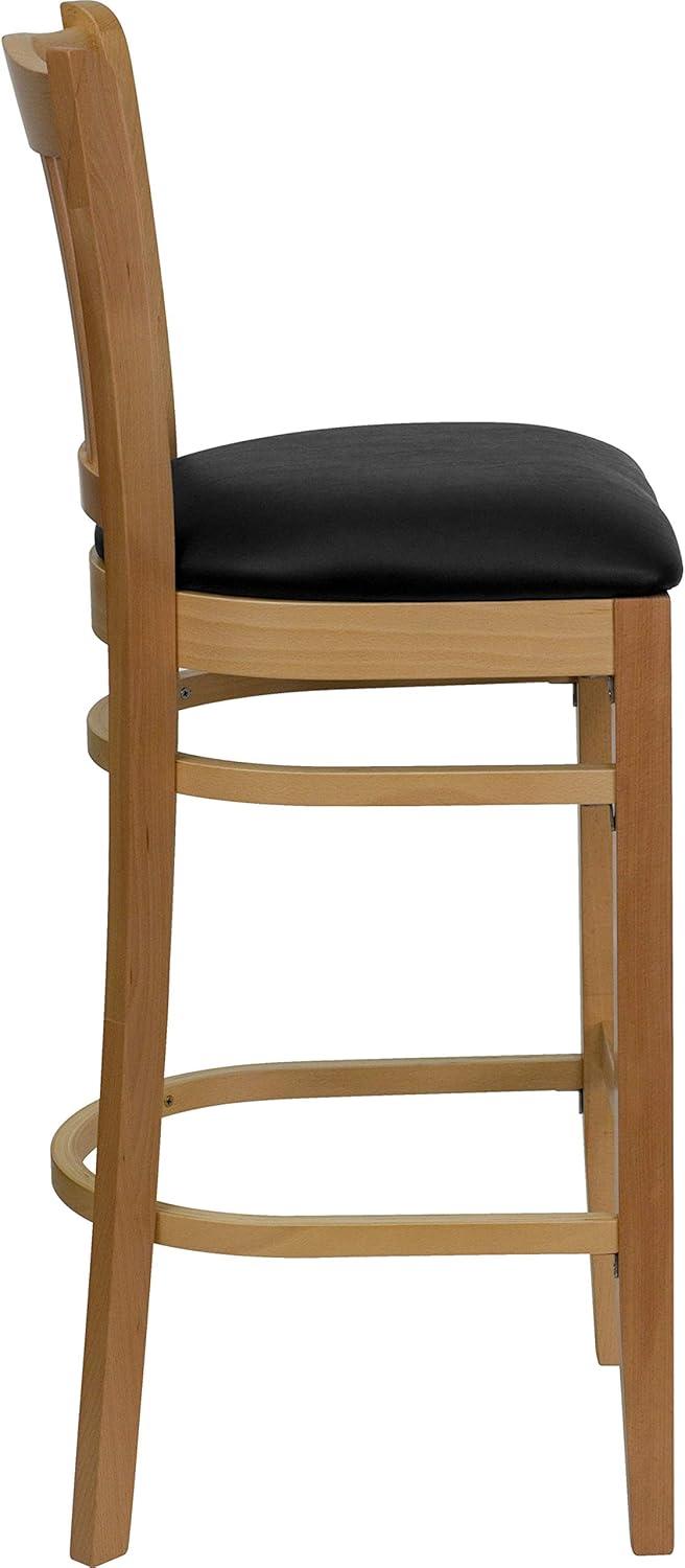 image:imageFlash Furniture HERCULES Series Vertical Slat Back Natural Wood Restaurant BarstoolBlack Vinyl SeatNatural Wood Frame