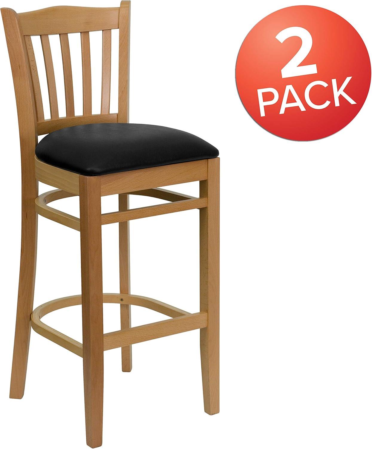 image:imageFlash Furniture HERCULES Series Vertical Slat Back Natural Wood Restaurant BarstoolBlack Vinyl SeatNatural Wood Frame