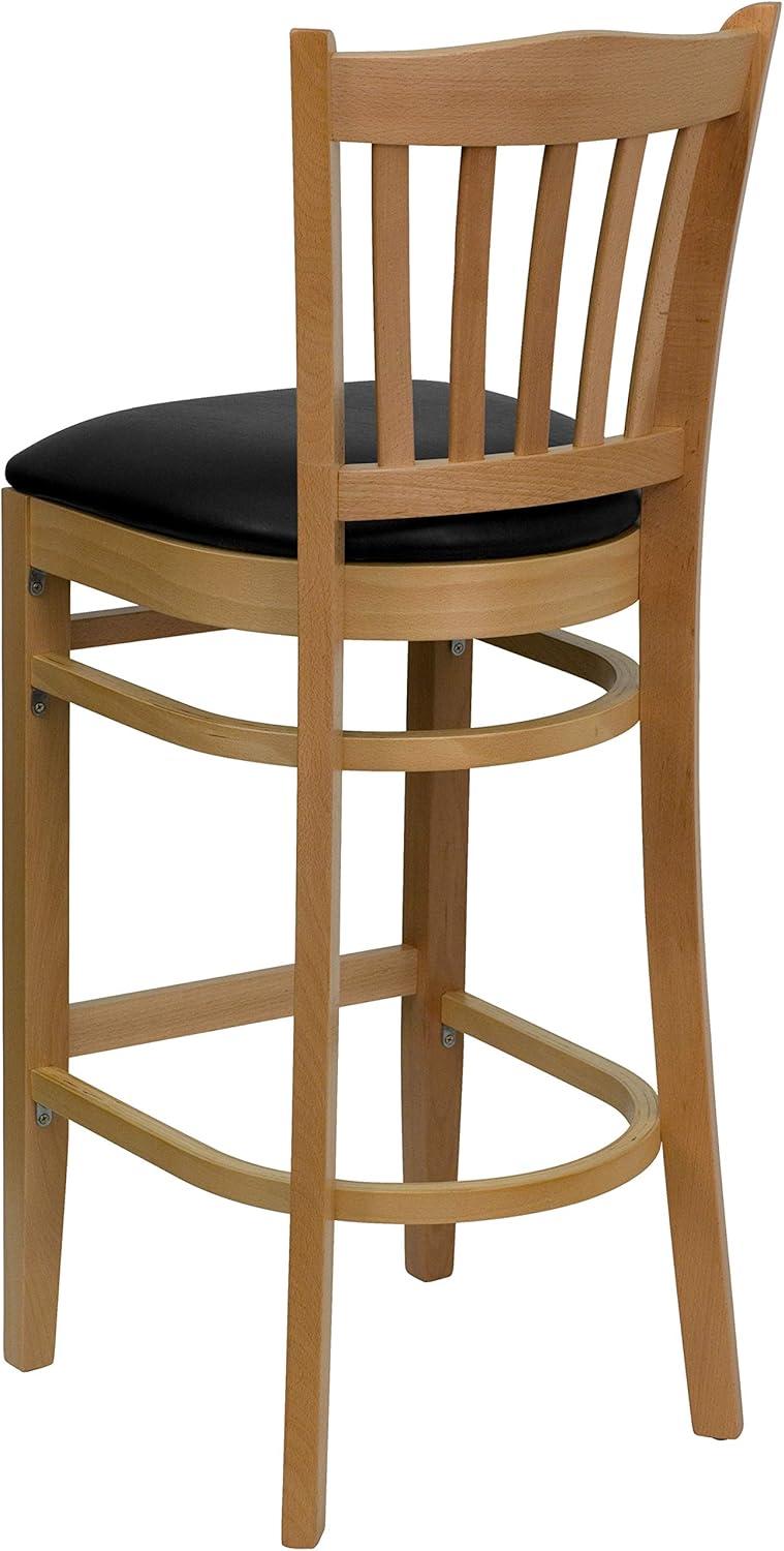 image:imageFlash Furniture HERCULES Series Vertical Slat Back Natural Wood Restaurant BarstoolBlack Vinyl SeatNatural Wood Frame